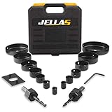 Hole Saw Kit, JELLAS 19Pcs 19mm-127mm Hole Cutter Set(Include 25 and 38mm) in Hard Box, 2 Mandrels, 1 Installation Plate, 1 Hex Key, Durable and Cut Precise Holes for Soft Wood, PVC Board and Plastic