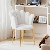 Armchair Tub Chair, Boucle Vanity Chair Shell Accent Chairs with Gold Plating Metal Legs, Leisure Single Sofa Dressing Chairs for Home, Office, Bedroom, Living Room, Dining Room (White)