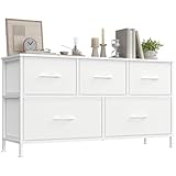 SONGMICS Chest of Drawers, 5 Storage Drawers Bedroom, Storage Unit, Steel, MDF, Non-Woven Fabric, for Bedroom, Closet, Hallway, Living Room, Cloud White and Snow White LGS322WH01