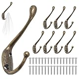 GOTRUST Bronze Coat Hook, 8pcs Vintage Metal Coat Hooks, Heavy Duty Dual Door Hook Wall Mounted, Individual Towel Hooks with 32 Screws for Hanging, Bathroom Bedroom Fitting Room