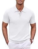 COOFANDY Mens Short Sleeve Poloshirt Regular Fit Knitted Golf Shirt Polo Collar Summer Shirt White XXL