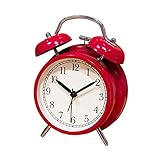 BELOF Alarm Clock Retro Mute Pointer Alarm Clock Bedside Night Light Home Machinery Luminous Quartz Clock Sound Crisp (Color : Red, Size : 6.2 * 4.5 inches)