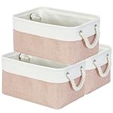 Mangata Soft Fabric Storage Boxes, Multi-Size, Rectangular Container Baskets for Shelf, Wardrobe, Toys and Clothes, 31x21x16 cm, Pink and White(Small, 3 Pack)