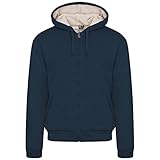 WJL WHISPERING JONES LONDON Mens Sherpa Fleece Faux Fur Lined Hoodie Jacket Quilted Winter Warm Padded New, Navy, L