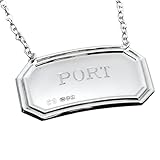 Cators Sterling Silver Port Decanter Label - Fully Hallmarked .925 Silver Decanter Labels for Port Bottle, 5cm (W) x 3cm (H) Label with 17cm Long Chain