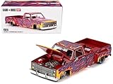True Scale Miniatures Model Car Compatible with Chevrolet Silverado Dually on Fire V1 Red with Flames Limited Edition 1/64 Diecast Model Car Kaido House KHMG127