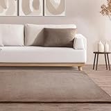York Wool Rug for Living Room Dining Bedroom Hand Made Modern Bordered Quality Soft Plain Rug Taupe Large 160x230 cm (5'3"x7'7")