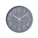 Wall Clock, Silent Non Ticking, 8 Inch Small Wall Clocks, Battery Operated Decorative Modern Round Wall Clock for Office, Home, Bathroom, Kitchen, Bedroom, School, Living Room - Grey