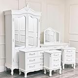 Melody Maison Large Double Wardrobe, Dressing Table Set, Chest of Drawers & Pair of 3 Drawer Bedside Tables - Pays Blanc Range