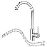 Kitchen Sink Mixer Tap with Hoses - Stainless Steel 360° Monobloc Single Lever Swivel Spout,High Arc Mono Basin Faucet,with 1/2'' Female for UK Standard Fittings (Modern)