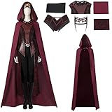 SINSEN Women's Scarlet Witch Costume Wanda Maximoff Cosplay Outfit Hoodie Cape Jacket Pants Suit Headpiece Halloween Party Full Set (Large)