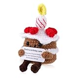 TOYMIS Positive Crochet Birthday Cake, Emotional Knitted Cake with Motivational Card Cute Handmade Food Doll Inspirational Support Gift for Birthday Christmas Desk Decor