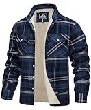TACVASEN Mens Fleece Jackets Winter Work Jacket Lumberjack Jackets with Button Pockets Casual Checkered Shirts Blue Grey L