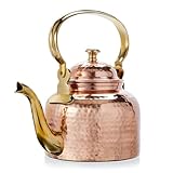 CopperStudio Hammered Copper Stovetop Kettle - 2000ml/2 qt with Heat Proof Brass Handle & Accents, Inner Lined with Copper & Nickel for Electric Cooktop Teapot