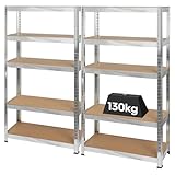 Harbour Housewares 5-Tier Steel Garage Shelving Units Set - Galvanised - 2pc Heavy Duty Free Standing Industrial Shed Storage Racking Shelves | Boltless Assembly | 650kg Capacity | 75 x 30 x 150cm
