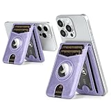 SkyEagle for Magsafe Wallet Stand with Airtag Holder,PU Leather RFID Blocking Card Holder,5 Card Slots,ID Window,Flip Kickstand for iPhone 16/15/14/13/12/Pro/Max/Plus,Not Fit iPhone MiniLight Purple