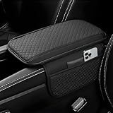 Upgraded Car Armrest Cushion Universal Car Armrest Mats Wear-Resistant Pu Leather Auto Center Console Pad with 2 Side Storage Bags Car Armrest Cover Protection Middle Console Cover (Black)