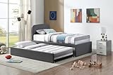 Home Treats Trundle Bed Single | Childrens Bed Frame Single 3FT | Dark Grey Fabric Kids Pull Out Bed (No Mattress, 1)