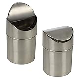 Vktech Mini Stainless Steel Rubbish Bin Swing Bucket Table Desktop Garbage Can