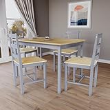 Vida Designs Yorkshire Dining Table and Chairs Set Kitchen Home Furniture (Grey & Pine, 4 Seater)