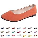 Hwalleum Women's Ballet Flats, Womens Simple Casual Flat Shoes Solid Color Pumps Ladies Girls Dolly Ballet Ballerina Work Smart Office Formal Comfort Pointed Toe Slip On Flats Shoes Orange