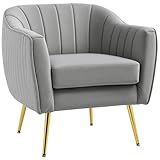 HOMCOM Velvet Tub chair, Luxury Accent Chair with Golden Metal Leg, Comfy Upholstered Armchair with Thick Padded Seat for Living Room, Grey