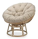 Desser Indoor Natural Rattan Papasan Chair with Cushion – Fully Assembled Adjustable Round Natural Cane Wicker Seat with UK Made Cushion in Neutral Latte Fabric – H97cm x W104cm x D95cm