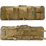 iCover Camo Rifle Carry Bag 1.17m Soft Padded Case with 4 Compartments, 6 Multi-Size Pockets, Padded Fabric Reinforced Nylon Straps, Khaki Green