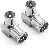TV Male Aerial Coaxial Adaptor to PAL Female Adapter Right Angle, Ancable 2 Pack Angle 9.5mm TV Satellite Antenna RF Coax Adapter Male to Female Connector