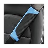 JNNJ 2PCS Car Seat Belt Cover, Carbon Fiber Safety Seatbelt Shoulder Strap Covers, Breathable Leather Soft Harness Pad Protect Your Neck and Shoulder Compatible with Cars(Blue)