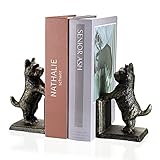 Tolida Decorative Cast Iron Bookends, Heavy Duty Book Ends, Creative Dog Style Bookends to Hold Books Stopper for Heavy Books for Bookshelves, Office Desk, etc. (Retro Black Gold, Dog)