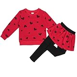 QHKEPW Kids Set Girls Clothes Outfits 7-8 Years Love Heart Toddler Clothing Long Sleeve Sweatshirt T-Shirt Tops Leggings Trousers Round Neck Red