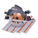 Evolution Power Tools R185CCSX Circular Saw With 1020 mm 3-Piece Track | Multi-Material Blade, Cuts Wood, Metal, Plastic & More | Incl Dust Port Adapter | 185mm (230v)