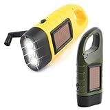 2PCS Wind Up Torch LED Portable Hand Crank, Solar Powered Rechargeable Super Bright Emergency Flashlight with Carabiner Hook, Portable Dynamo for Camping Hiking Outdoor Survival Gear [Energy Class A]