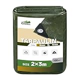 Covall Tarpaulin Waterproof Tarp Medium-Duty Groundsheet Sheet Cover 2x3m with eyelets 100g/m² Green Weatherproof Windproof UV-Resistant Tent Pool Roof Sandbox Boats Truck RV Car tarp