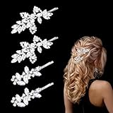 Nogeqi 4PCS Sparkly Diamante Hair Clips for Women, Leaf Shape Silver Rhinestone Barrettes with Crystal, French Bridesmaid Hair Accessories for Women Girls Wedding Birthday Party Prom