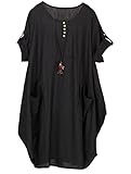 FTCayanz Women's Plus Size Tunic Dress Linen Dresses Summer Baggy T Shirt Dress with Pockets Black XX-Large