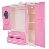Haokaini Miniature Dollhouse Cabinet - 3-Door 4-Layer Wardrobe Furniture Accessory for Dolls - Girls Toys Gift in Pink
