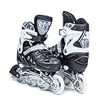 Scale Sports - Adjustuble Roller Skates with light up wheels for children and adults - Kids Inline Roller Skates (black-white, UK 5-7 (EU 38-41) L)