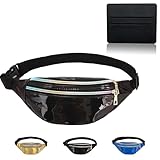 BAIYSFFG Metallic Fanny Pack Fashionable Waist Bag Waterproof Belt Bags Unisex Fashion Waist Casual Travel Bum Bag with 3 Zipper Pockets for Women Men Sports Running Hiking Jogging (Black)