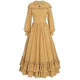 NSPSTT Women Girls American Pioneer Colonial Dress Prairie Costume - Yellow - Medium