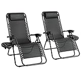 Straame Garden | Zero Gravity Chair | Set of 2 | Heavy Duty Textoline | Outdoor & Garden Sunloungers | Reclining & Folding Chair with Cup Holder and Headrest Pillow