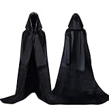 Proumhang Black Hooded Cloak Long Cape Grim Reaper Vampire Witch Carnival Halloween Adult Wizard Costume XXL