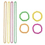 80s Neon Party Accessories Set 8pcs(4 Necklaces and 4 Bracelets),Rainbow Beads 80s Bracelet Collection,80cm Retro Beaded Jewelry for 80s/90s Fancy Dress, Rave and Themed Parties,for Women and Kids
