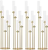 MYOYAY 4 Set Floor Candelabra 5 Arm 41.7'' Tall Candle Holder, Candelabra Centerpieces for Tables, Metal Candlestick Set with Acrylic Lampshade for Wedding Party Home Decoration (Gold)