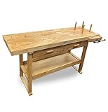 LUMBER JACK WB1520D2 Heavy Duty Hardwood Workbench with 7” Vice, Felt-Lined Drawers, Side Work Clamp, Metal Bench Stops & Bottom Storage Shelf, 1520mm x 620mm, Woodworking Bench