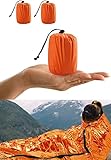 HONYAO Survival Sleeping Bag, Emergency Bivvy Bag Emergency Rescue Blanket Reusable for Camping Hiking Outdoor, Orange, 2 Pack