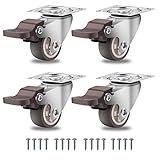 W B D WEIBIDA Heavy Duty Castor Wheels with 4 Brakes, 1" Rubber Casters with Load Capacity 100 Lbs, Easy Rolling Small Swivel Trolley Caster for Furniture, Table, Baby Bed, 4 Pack