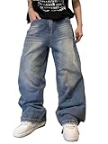 Zewool Mens Hip Hop Baggy Jeans Wide Leg Skater Jeans Casual Loose Denim Pants Y2k Skateboard Streetwear Straight Leg Relaxed Fit Classic Vintage Extreme Motion Jogging Joggers,C10 Blue,M