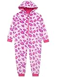 Harry Bear Leopard Print Onesie | Hooded Girls Onesie | Fluffy Onesies For Girls | Pink 9-10 Years